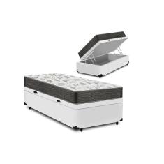 Imagem de Cama Box Baú Solteiro Conforto Sintético Branco + Colchão Solteiro Conforto Espuma D33 Com eps 14x88x188