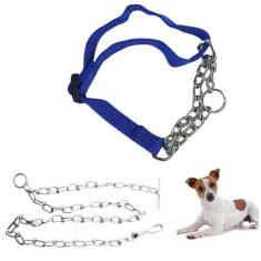 Imagem de Coleira Guia Aço Semi Enforcadora Kit Corrente Pet Caes