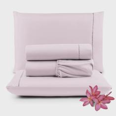 Imagem de Jogo de Lençol Micropercal 400 Fios King 4 Peças Barato - Rosa