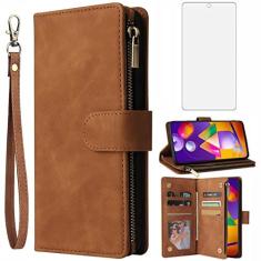 Imagem de Asuwish Capa carteira compatível com Samsung Galaxy M53 5G, protetor de tela de vidro temperado e capa flip de couro, suporte para cartão, acessórios de celular, capas de telefone robustas para Gaxaly