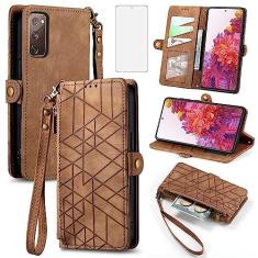 Imagem de Asuwish Capa de celular para Samsung Galaxy S20 FE 5G 16.5 cm capa carteira com protetor de tela de vidro temperado e suporte para cartão com zíper flip celular S 20 EF UW S20FE5G S20FE 20S S2O Fan