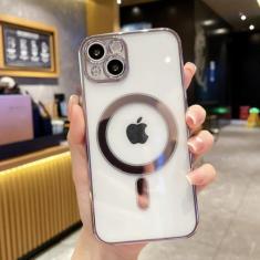 Imagem de Capa de carregamento sem fio magnética revestida de luxo para iphone 14 13 12 mini 11 pro xs max x xr 7 8 plus capa macia transparente, roxa, para iphone xr