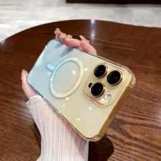 Imagem de Capa de carga sem fio com padrão gradiente de luxo para iPhone 11 12 13 14 15 Pro Max Plus Capa magnética transparente macia, laranja, para iPhone 13Pro Max