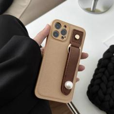 Imagem de Luxo sênior pérola couro suporte de pulso caso de telefone macio para iphone 13 11 12 14 pro xs max x xr 7 8 plus mini se 2 3 capa traseira, marrom, para iphone 11