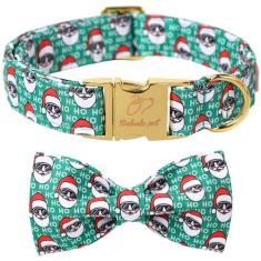 Imagem de Babole Pet Coleiras de Natal para cães pequenos com gravata borboleta, coleira verde com fivela de metal de segurança, coleiras ajustáveis para cães médios e grandes, presente para meninos, meninas,