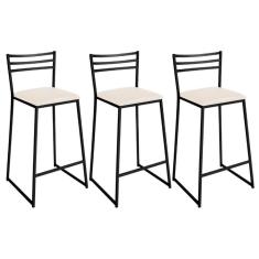 Imagem de Conjunto De 3 Banquetas Alta Lisboa De Aço De Carbono Branco Gelo