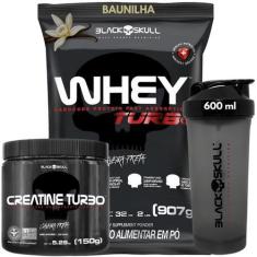 Imagem de Kit Black Skull Whey Protein Turbo Concentrado 907G+ Creatina Monohidr