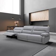 Imagem de Sofá Sala de Estar Reclinável Retrátil 303cm Swift Linho Braque Cinza G81 - Gran Belo