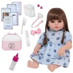 Imagem de Boneca Reborn Recém Nascida Castanho Vários Itens Completo - Cegonha R