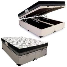 Imagem de Cama Box Baú Casal Sintético Bipartido + Colchão Ortobom Iso Dupla Face 60x138x188 Cor:branco