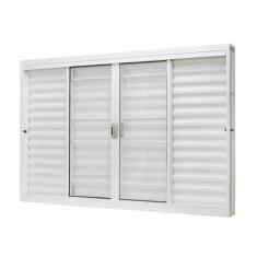 Imagem de Janela de Aço Veneziana Central 100x120cm 6 Folhas com Grade Quadricul