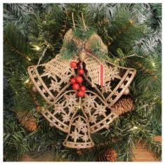 Imagem de Kit 6 Enfeite Pendente Decoração Natalina Sino Vazado Dourado 25cm