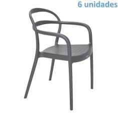 Imagem de Kit 6 Cadeiras Plastica Monobloco Com Bracos Sissi Grafite Tramontina