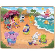 Imagem de Brinquedo Quebra Cabeça Infantil Bichos em Férias 30 Peças Puzzle Infantil Grande em Madeira