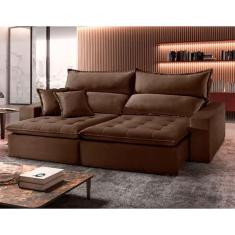 Imagem de Sofá Luxo Bella Retrátil E Reclinável 2,00 M Com Almofadas Marrom