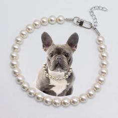 Imagem de Coleira de pérola grande de 1,4 cm, adequada para cães médios e grandes, ocasiões e festas no jardim, corda de arame de aço inoxidável forte, colar de pérolas ajustável elegante e requintado para cães