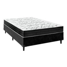 Imagem de Cama Box Casal Sintético Preto com Colchão de Espuma Semi Ortopédica Extra Firme Cinza Suporta Até 80kg