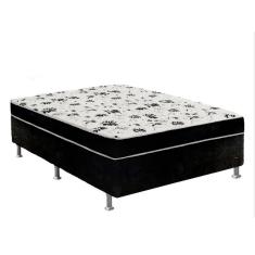 Imagem de Cama Box Casal Suede Preto + Colchão Casal Suede Preto Espuma 138x188x55