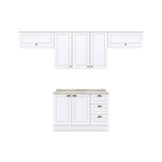 Imagem de Cozinha Modulada Completa Americana 5pçs (3 Armários + 1 Balcão + 1 Complemento) C5P11 Branco - Henn