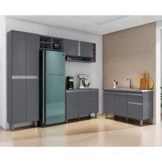 Imagem de Balcão Analu 3 Portas + Cozinha Julieta Vol.2 c/ Nichos Cinza - Bela Móveis