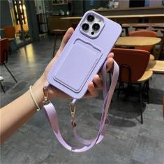 Imagem de Inserir saco de cartão caso de telefone macio para iphone 11 13 12 14 pro max xs xr 8 7 plus se crossbody cordão corda capa, roxo, para iphone 11pro max