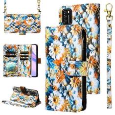 Imagem de Furill Capa carteira para Blackview A70 com alça de pulso removível alça de ombro transversal flor couro 6+ compartimentos para cartões, bolsa com zíper, suporte para cartão, capa protetora para
