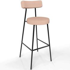 Imagem de Banqueta Alta Bar Cozinha Sala De Jantar Estrutura Em Aço Milão L02 Linho Rosê - Lyam Decor