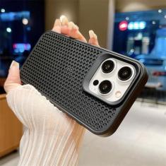 Imagem de Capa luxuosa de malha respirável com dissipação de calor para iPhone 15 14 Plus 13 12 11 Pro Max, à prova de choque, capa traseira rígida, preta, para iPhone 13 pro