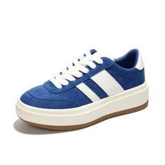 Imagem de Project Cloud Tênis de couro feminino – sapatos femininos casuais com cadarço com espuma viscoelástica e sola de borracha – Tênis feminino moderno para uso urbano (Nita), Azul, 38