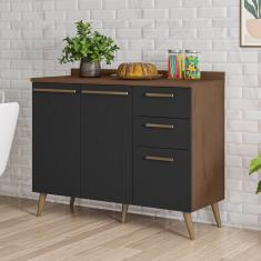 Imagem de Balcão para Cozinha 2 Portas 3 Gavetas 1 Prateleiras Favorita Marrom/Preto