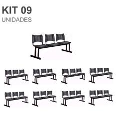 Imagem de Kit 09 Cadeiras Longarinas PLÁSTICAS 03 Lugares – Cor PRETA – 23025