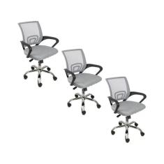 Imagem de Kit 3 Cadeiras De Escritório Begonia Tela Mesh Ergonômico Cinza