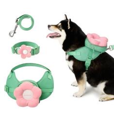 Imagem de VETRESKA Conjunto de coleira, coleira e coleira Flora para cães, sem puxão, para caminhadas e treinamento, ajustável, fácil de controlar e mochila para animais de estimação macios e acolchoados para