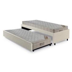 Imagem de Bicama Box Solteiro Revestimento Sintético Linho Areia 88x188 Com Dois