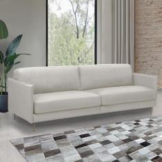 Imagem de Sofá Decorativo Anthony 3 Lugares Sala de estar 240cm Pés em Aço Couro Off White G88 - Gran Belo