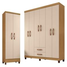 Imagem de Guarda Roupa Casal Modena 6 Portas e Armário Multiuso Egito Carvalho Americano Off White - Incorplac