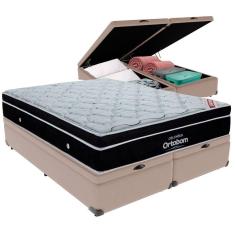 Imagem de Cama Box Baú Bege E Colchão Elegant Molas Ensacadas Queen Ortobom