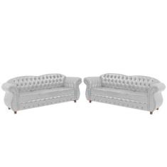 Imagem de Dois Sofás Chesterfield Merlo 3 lugares 1,80 - Corano Branco / Decoraç