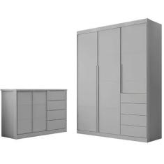Imagem de Quarto Infantil Com Guarda Roupa 3 Porta E 4 Gavetas 100% Mdf Cinza -