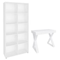 Imagem de Mesa Escrivaninha 90cm Veneti E Estante Livreiro 90x187cm Lean A06 Branco - Mpozenato