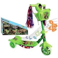 Imagem de Patinete Infantil Meninos Dinossauro Verde Luzes Som 3 Rodas