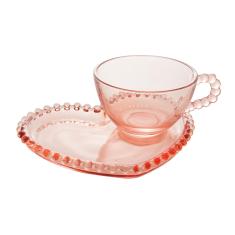 Imagem de Xícara de chá com prato cristal Wolff Pearl Coração 180ml rosa