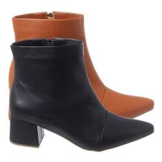 Imagem de Bota Inverno Cano Curto Salto Médio Grosso Bico Fino Moda