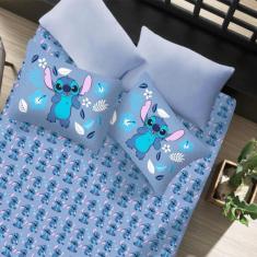 Imagem de Jogo de Cama Portallar Casal Joy Malha Mista Estampado Disney Stich 3 Pçs Azul