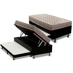 Imagem de Cama Box Baú c/Auxiliar Solteiro: Colchão Espuma Paropas D33 Confort Ultra Firme Euro Pillow + Base CRC Courano Black(88x188)