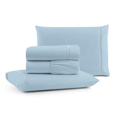 Imagem de Jogo de Lençol Luiza Queen 4 Pçs Percal 100% Algodão 180 Fios Ponto Palito - Azul