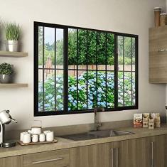 Imagem de Janela de Alumínio de Correr 100x200cm 4 Folhas Grade Hale Esquadrias Preto