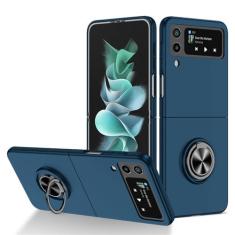Imagem de Capa magnética de carregamento sem fio para Galaxy Z Flip 3 4 5 Capa anti impressão digital à prova de choque, suporte de anel azul, para Galaxy Z Flip 4