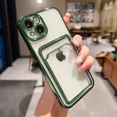 Imagem de Estojo porta-cartões transparente galvanizado para iPhone 13 11 12 14 Pro Max 14 Plus Bolso para fotos Capa de silicone à prova de choque, verde, para iphone XR