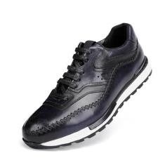 Imagem de GOLDEN COXES FAMILY Tênis masculino casual de couro com cadarços, moderno, oxford, cadarço para homens, preto e azul, Azul, 41